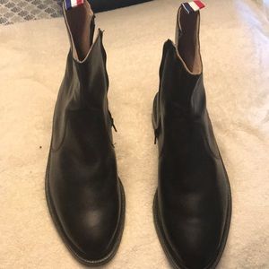 THOM BROWNE side-zip black leather boots